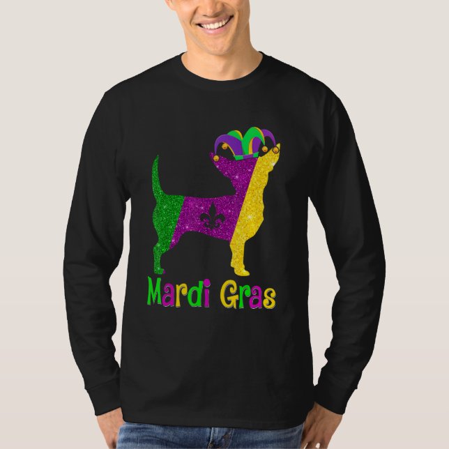 Chihuahua Dog Lover Mardi Gras Carnival Jester T-Shirt (Front)