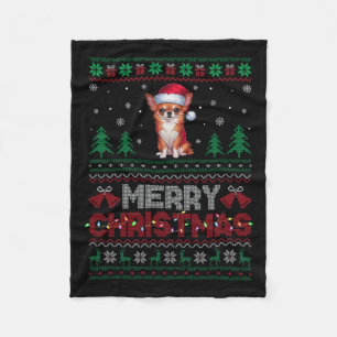 Chihuahua Dog Lovers Santa Hat Christmas Tree Ligh Fleece Blanket
