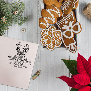 Chihuahua Dog Merry Christmas Return Address Rubber Stamp
