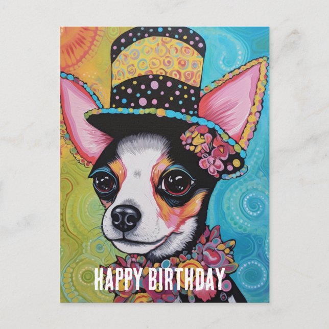 Chihuahua dog mixed media Birthday Collage Postcard (Front)