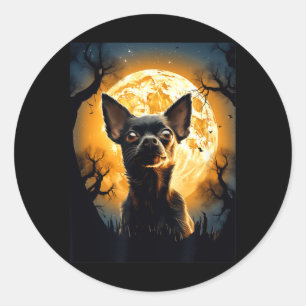 Chihuahua Dog Moon Silhouette Halloween Funny Evil Classic Round Sticker