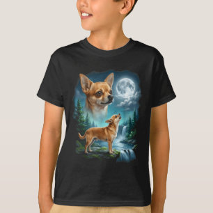 Chihuahua dog moonlit night art chihuahua howling T-Shirt