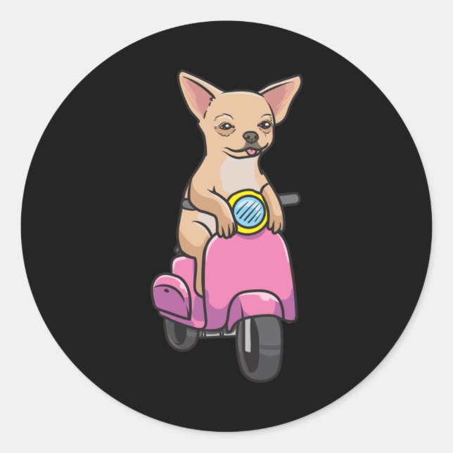 Chihuahua Dog on a scooter Classic Round Sticker (Front)