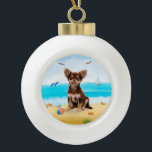 chihuahua Dog on Beach  Ceramic Ball Christmas Ornament<br><div class="desc">A chihuahua dog sitting on beach is a perfect gift idea for someone who love this dog breed.</div>