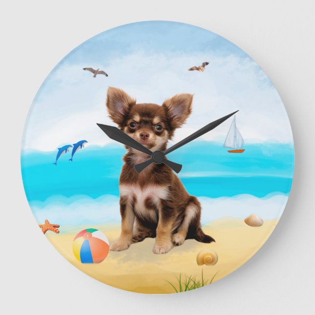Chihuahua Dog on Beach Large Clock (Front)