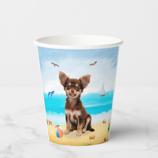 Chihuahua Dog on Beach Paper Cups (Front)