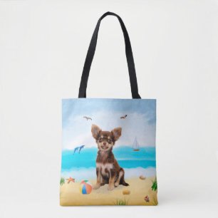 Chihuahua Dog on Beach Tote Bag