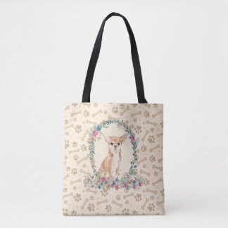 Chihuahua Dog Paw Print & Dog Bone Cute Tote Bag