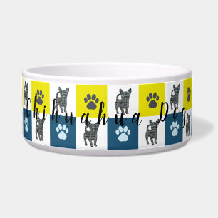 Chihuahua Dog & Paw Yellow & Blue Grid