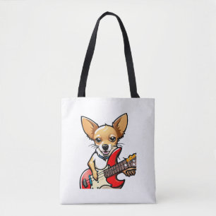 Chihuahua dog playing the electric guitar. Vector  Tote Bag