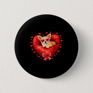 Chihuahua Dog Red Balloon Heart Valentine Love Cut 6 Cm Round Badge
