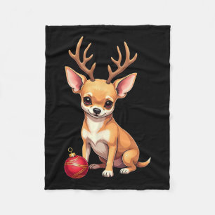 Chihuahua Dog Reindeer Xmas Dog Lover Funny Family Fleece Blanket