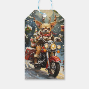 Chihuahua Dog Riding Motorcycle Christmas Gift Tags