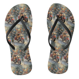 Chihuahua Dog Riding Motorcycle Christmas Jandals