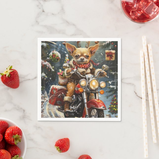 Chihuahua Dog Riding Motorcycle Christmas  Napkin (Insitu)