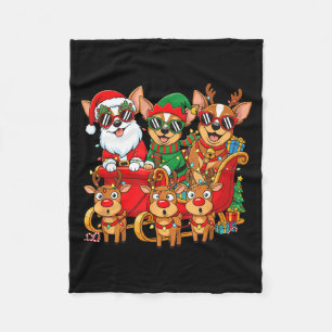 Chihuahua Dog Santa Reindeer Elf Christmas Womens  Fleece Blanket