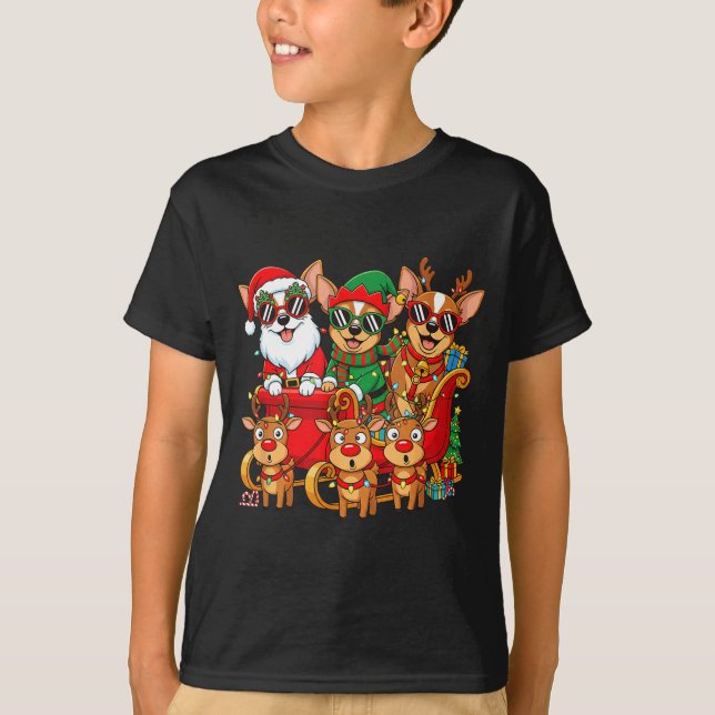 Chihuahua Dog Santa Reindeer Elf Christmas Womens  T-Shirt (Front)