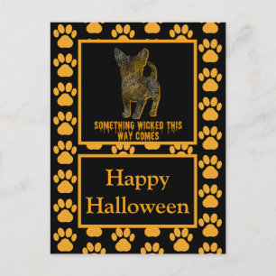 Chihuahua Dog Silhouette Fun Orange Halloween Postcard