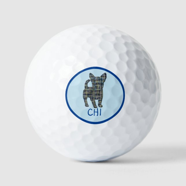 Chihuahua Dog Silhouette Monogram Grid Blue Golf Balls (Front)