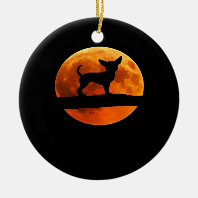 Chihuahua Dog Silhouette Moon chiwawa lover Classi Ceramic Tree Decoration (Front)