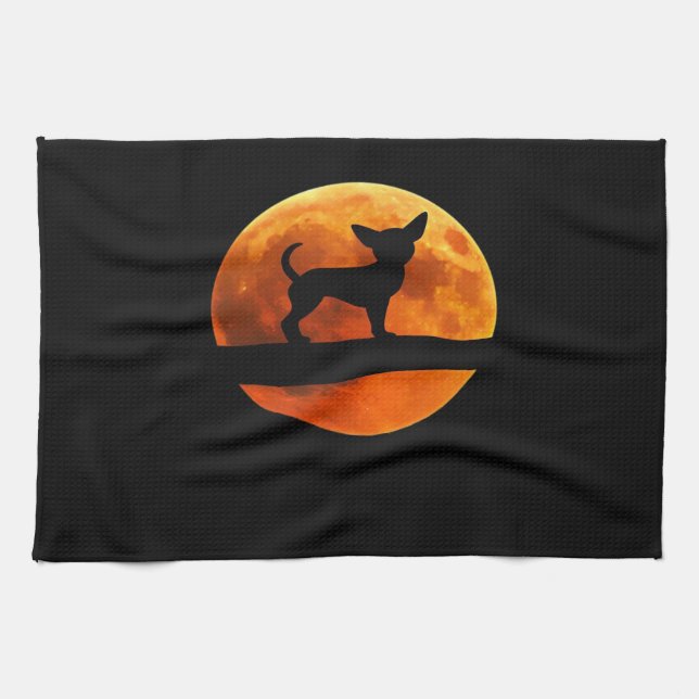 Chihuahua Dog Silhouette Moon chiwawa lover Classi Tea Towel (Horizontal)