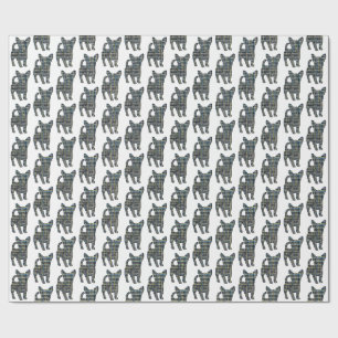 Chihuahua Dog Silhouette Y&B Grid Line White Wrapping Paper