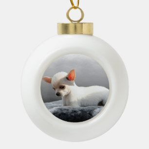 Chihuahua Dog Sitting Dog Portrait Art Painting Ceramic Ball Christmas Ornament