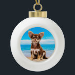 Chihuahua Dog Sitting on Tropical Beach Ceramic Ball Christmas Ornament<br><div class="desc">A perfect gift for someone who loves or owns Chihuahua dog breed.</div>