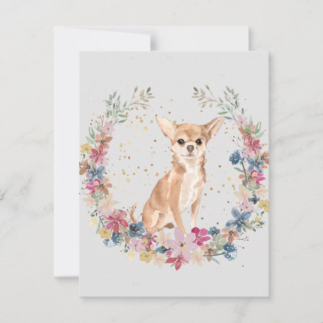 Chihuahua Dog Spring Flowers Monogram Card (Front)