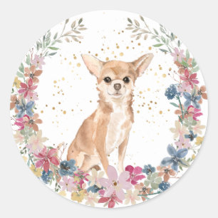 Chihuahua Dog Spring Flowers Wreath Classic Round Sticker