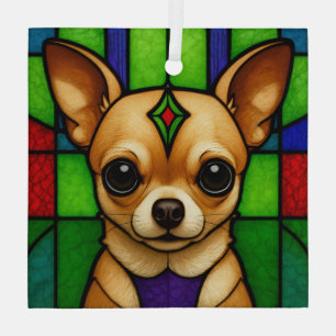Chihuahua Dog "Stained Glass" Glass Tree Decoration