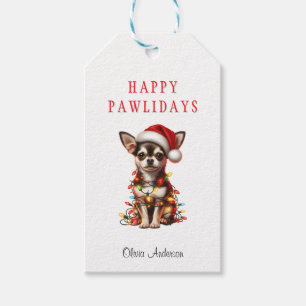 Chihuahua Dog tangled in Christmas lights  Gift Tags