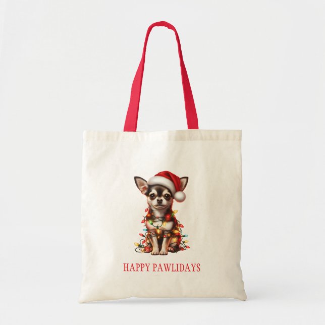Chihuahua Dog tangled in Christmas lights Tote Bag (Front)