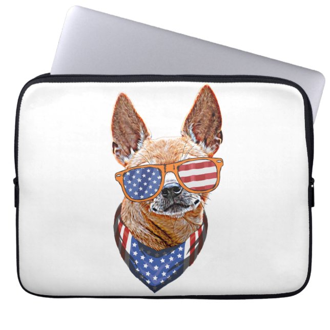 Chihuahua Dog USA American Independence 4th July Laptop Sleeve (Front)