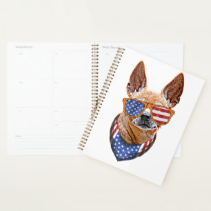 Chihuahua Dog USA American Independence 4th July Planner