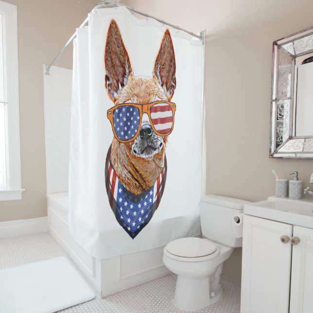 Chihuahua Dog USA American Independence 4th July Shower Curtain (In Situ)