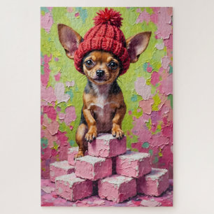Chihuahua Dog Valentine's Day Heart Beanie Jigsaw Puzzle