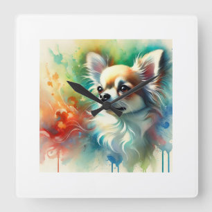 Chihuahua Dog Watercolor 200724AREF101 - Watercolo Square Wall Clock