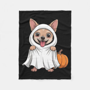 Chihuahua Dog Wearing A White Ghost Costume Dog Fleece Blanket