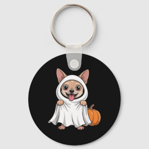 Chihuahua Dog Wearing A White Ghost Costume Dog Key Ring