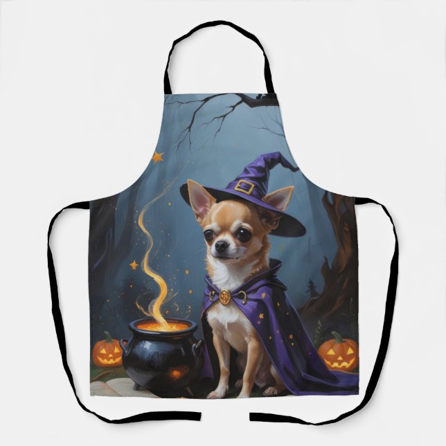 Chihuahua Dog Whimsical Halloween Painting Apron (Front)