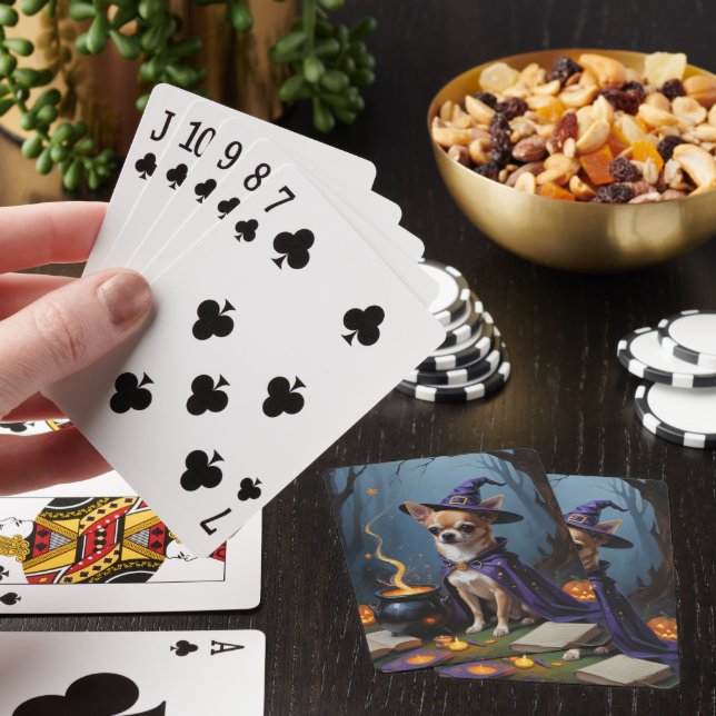 Chihuahua Dog Whimsical Halloween Painting Playing Cards (In Situ)