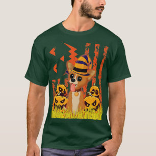 Chihuahua Dog Witch Dancing Around Pumpkins In fro T-Shirt