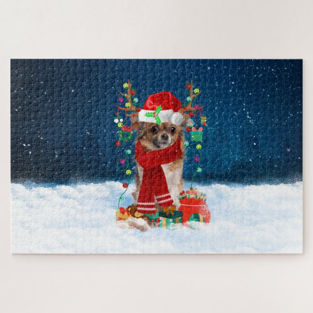 Chihuahua dog with Christmas gifts Jigsaw Puzzle (Horizontal)