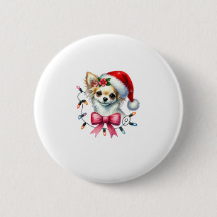 Chihuahua Dog With Coquette Bow Christmas Matching 6 Cm Round Badge
