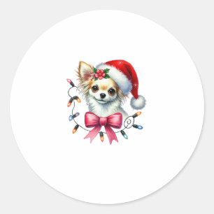 Chihuahua Dog With Coquette Bow Christmas Matching Classic Round Sticker
