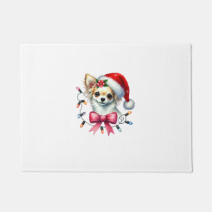 Chihuahua Dog With Coquette Bow Christmas Matching Doormat