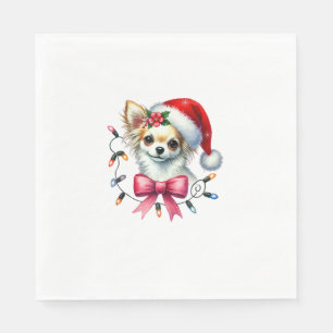 Chihuahua Dog With Coquette Bow Christmas Matching Napkin
