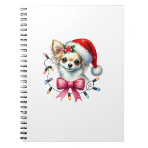 Chihuahua Dog With Coquette Bow Christmas Matching Notebook