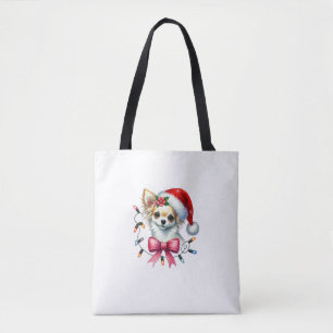 Chihuahua Dog With Coquette Bow Christmas Matching Tote Bag